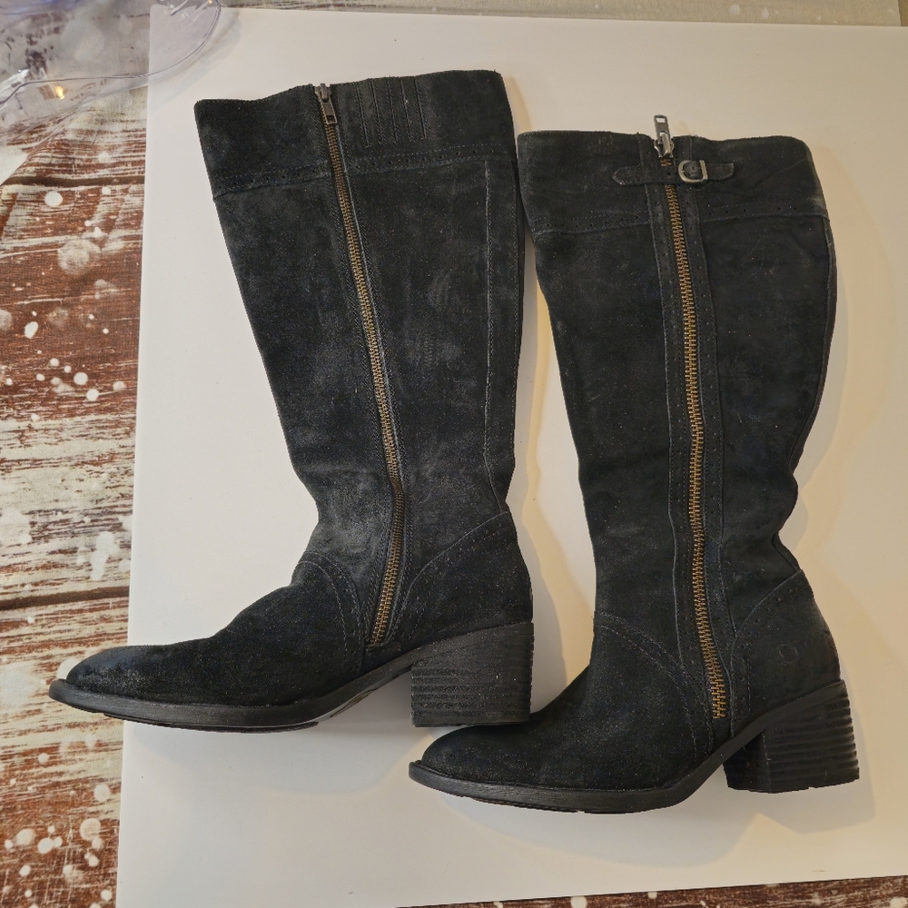 Born Leather Black Women's Boots Size 8M Wide Calf Doble Zipper
